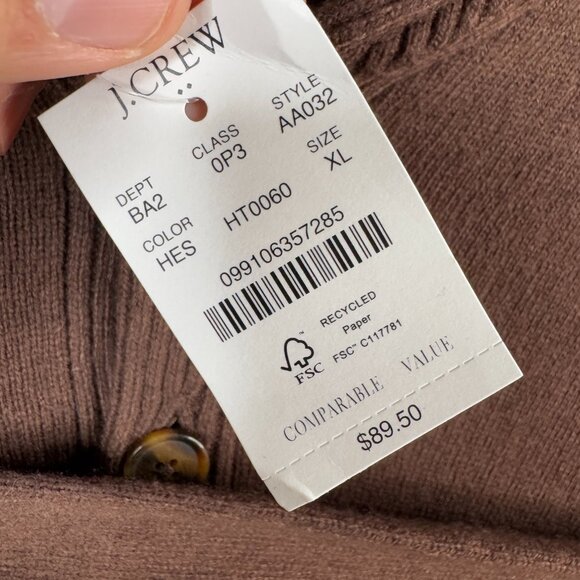 J. Crew Sweater Mens Size XL Brown Shawl Collar In Supersoft Lambswool Blend NWT - Picture 12 of 14